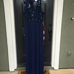 Navy blue long Prom dress